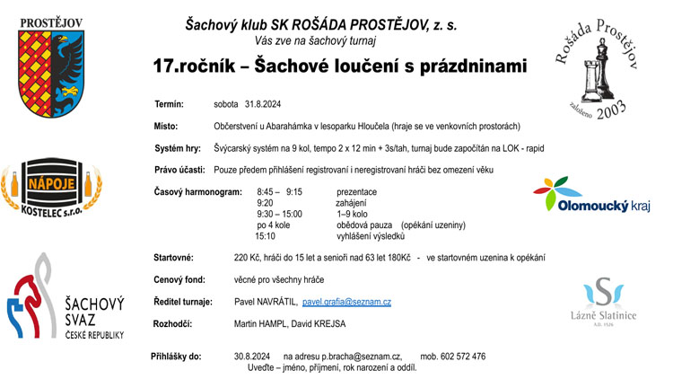 V sobotu Šachové loučení s prázdninami U Abrahámka